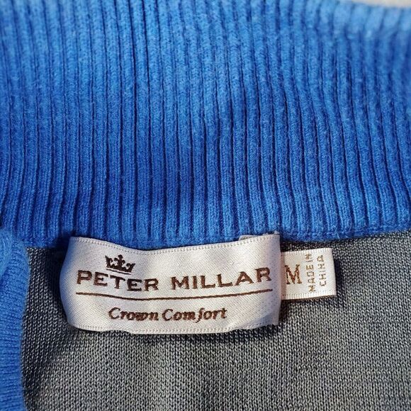 Peter Millar Sweater Mens Medium Blue Stripe Crown Comfort 1/4 Zip Golf Pullover - Picture 5 of 7